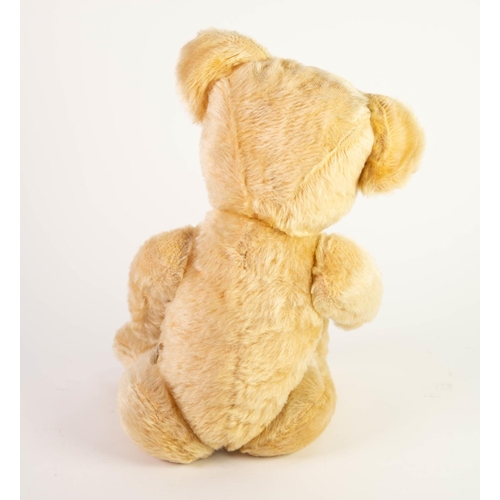6 - GWENTOYS GOLDEN MOHAIR TEDDY BEAR with glass eyes, labelled, 18in 945.7cm) long