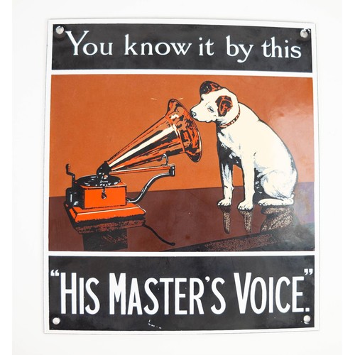 94 - H.M.V. ENAMELLED METAL PLAQUE, with iconic dog image, 'You know it by this', 10