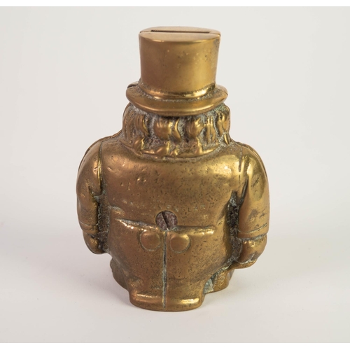64 - CAST BRASS 'TRANSVAAL' MONEY BOX, in the form of a man wearing a top hat, inscribed as above, the re... 