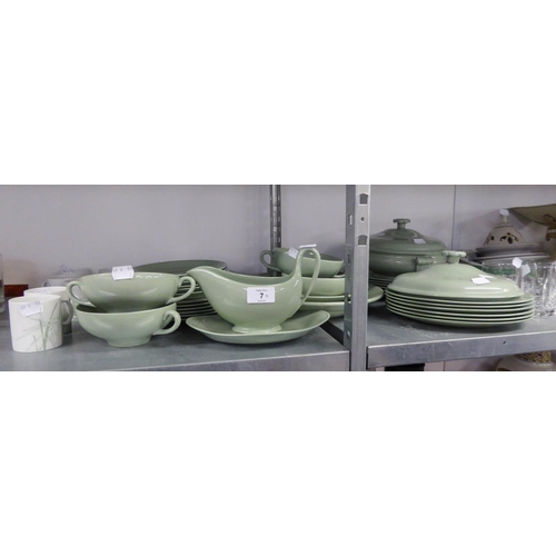 13 - WEDGWOOD ‘CELADON’ GREEN POTTERY DINNER SERVICE FOR SIX PERSONS, APPROXIMATELY 36 PIECES, INCLUDING ... 