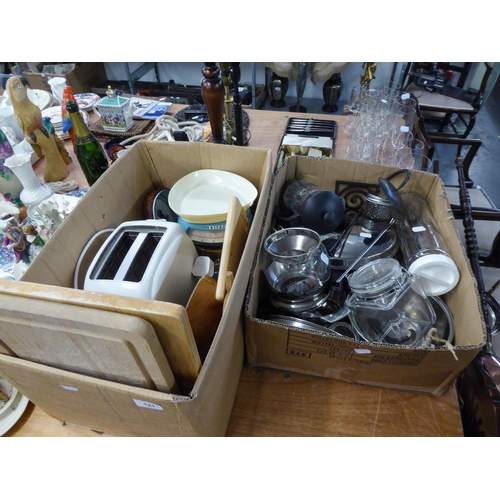 56 - SMALL ELECTRIC KITCHEN EQUIPMENT, PANS AND KITCHEN UTENSILS, WOODEN CHOPPING BOARDS ETC.   AND A SEL... 