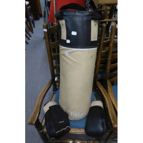 117 - FITBO PUNCH BAG AND PAIR OF BOXING GLOVES, the punch bag: 28” high, (3)