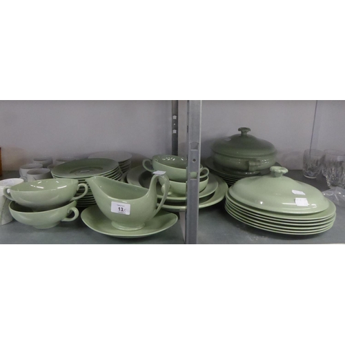 13 - WEDGWOOD ‘CELADON’ GREEN POTTERY DINNER SERVICE FOR SIX PERSONS, APPROXIMATELY 36 PIECES, INCLUDING ... 