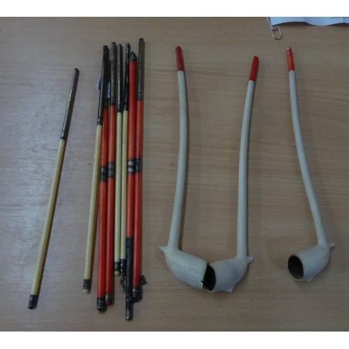 5 - THREE CLAY PIPES (ONE A.F.) AND FOUR PAIRS OF CHOPSTICKS