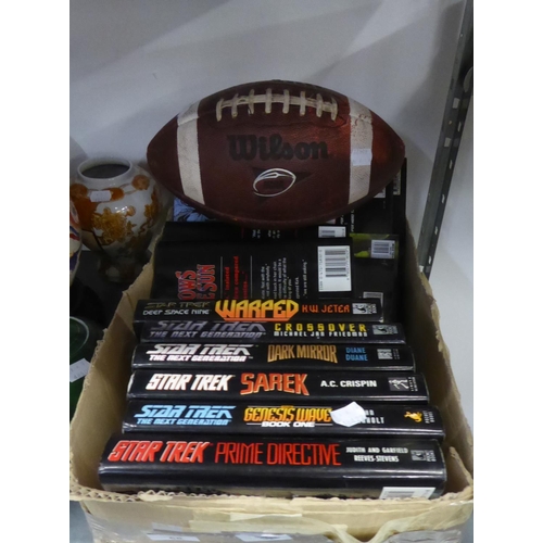 58 - EIGHT 'STAR TREK' BOOKS AND FIVE MARVEL BOOKS AND A RUGBY BALL  (14)