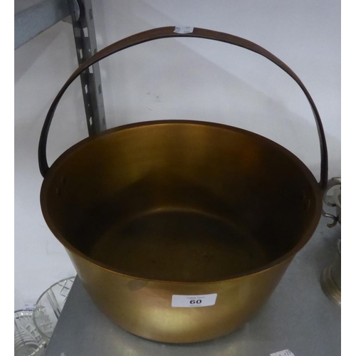60 - A LARGE BRASS JAM PAN WITH HOOP HANDLE