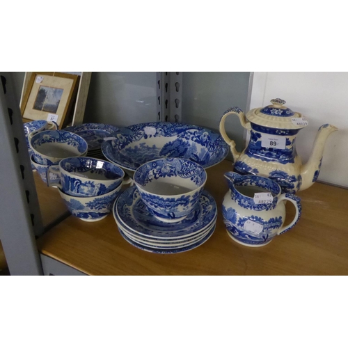 89 - COPELAND SPODE ‘ITALIAN’ BLUE AND WHITE POTTERY TEA SERVICE FOR SIX PERSONS, 19 PIECES (ONE SIDE PLA... 