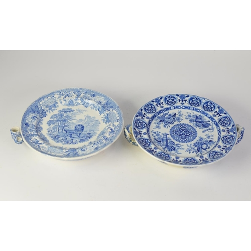 98 - TWO NINETEENTH CENTURY SPODE BLUE AND WHITE POTTERY WARMING PLATES, one in ‘THE FOX AND THE LION, AE... 