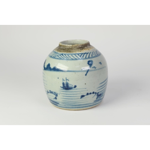 117 - 19th CENTURY ORIENTAL PORCELAIN BLUE AND WHITE GINGER JAR (cover absent), 6 1/4in (16cm) high