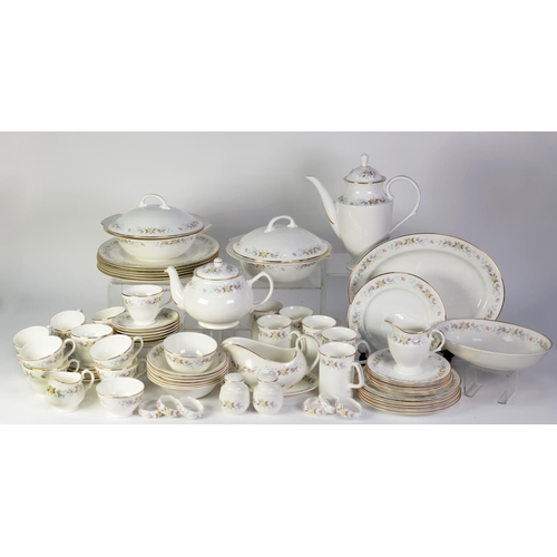 102 - MAYFAIR CHINA DINNER, TEA AND COFFEE SERVICE FOR SIX PERSONS COMPLETE, with printed decoration of ba... 