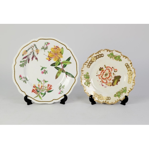 73 - H & R DANIEL PORCELAIN DESSERT PLATE, the centre painted with a large floral spray, the border e... 