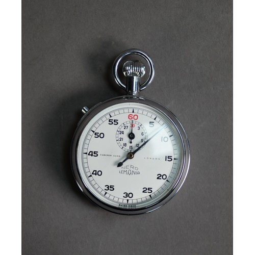 25 - CAMERA CUSS, LONDON, NERO LEMANIA STOPWATCH, in chromed metal case, keyless movement stamped 1110002... 