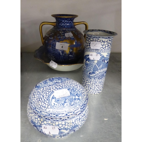 4 - JAMES KENT, FOLEY WARE TWO HANDLE VASE AND SIMILAR BOWL, (cracked), EACH CHINOISERIE DECORATED AND B... 