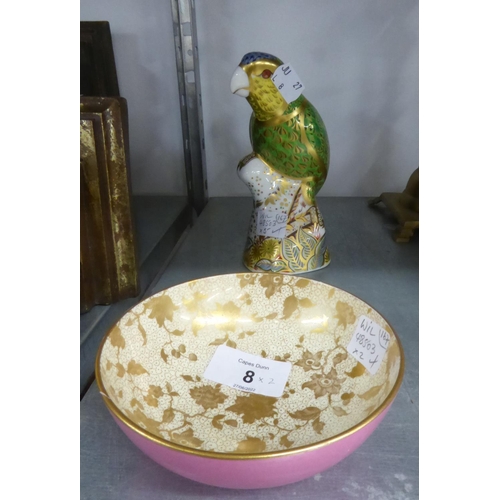 8 - ROYAL CROWN DERBY LARGE PAPERWEIGHT - AMAZON GREEN PARROT, LIMITED EDITION No 867 OF 2500, WITH GILT... 