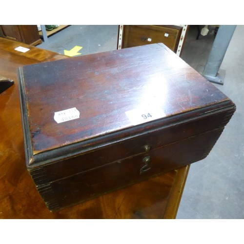 94 - ANTIQUE MAHOGANY WORK BOX, 9 ¼” (23.4cm) WIDE