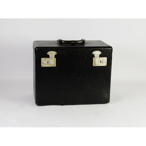 267 - PRE-WAR SINGER No 221K PORTABLE ELECTRIC SEWING MACHINE, the lightweight body black enamel with gilt... 