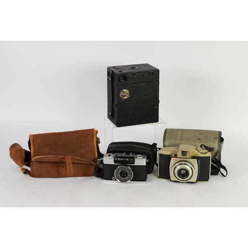 46 - OLYMPUS PEN EE3 COMPACT ROLL FILM CAMERA with 1:35 f = 28mm D Zuiko lens, together with a KODAK CAME... 