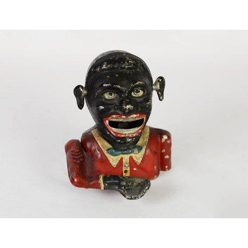 263 - EARLY 20th CENTURY JOLLY CAST ALLOY MONEY BANK, the base grill marked Starkies Patent, approximately... 