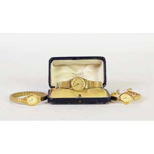 376 - THREE LADIES GILT METAL WATCHES WITH QUARTZ MOVEMENT and gilt expanding bracelets by Citizen, Lorus ... 