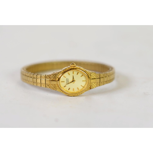 376 - THREE LADIES GILT METAL WATCHES WITH QUARTZ MOVEMENT and gilt expanding bracelets by Citizen, Lorus ... 