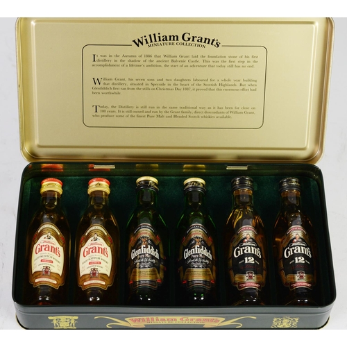 135 - THREE BOXES OF SCOTCH WHISKY and DRY GIN MINIATURES, together with a tin boxed set of six WILLIAM GR... 