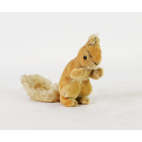 168 - SMALL, PROBABLY STEIFF MID-20th CENTURY PLUSH FABRIC SQUIRREL, tufted ears and black boot button eye... 