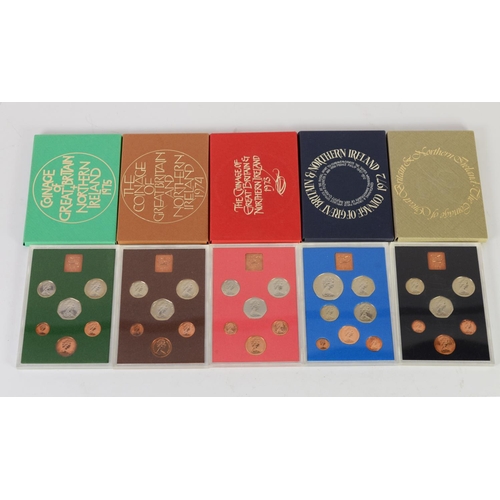 15 - FIVE ROYAL MINT PROOF SETS - Coinage of Great Britain & Northern Ireland, encapsulated in plasti... 