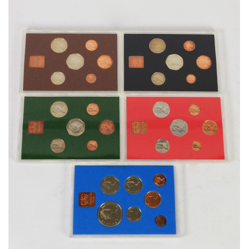 16 - FIVE ROYAL MINT PROOF SETS - Coinage of Great Britain & Northern Ireland, encapsulated in plasti... 