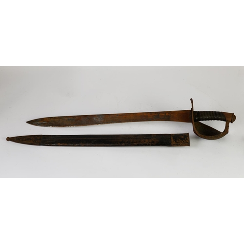 38 - 19th CENTURY NAVAL CUTLASS, having single edge blade widening towards the tip, 23in (58.5cm) long, h... 