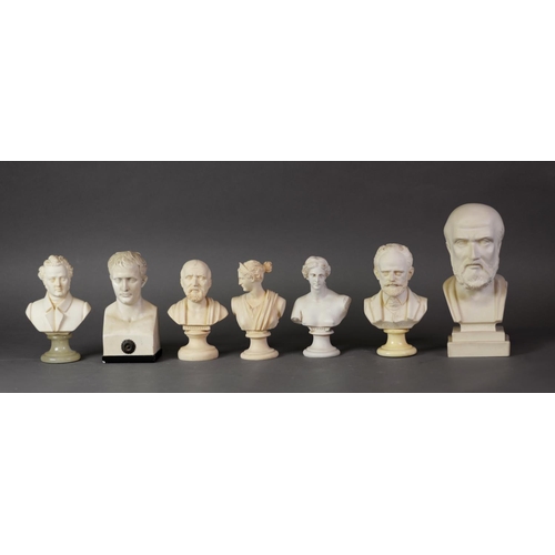 298 - PARIAN WARE BUST OF CIAIKOUS, RAISED ON A SIMULATED CREAM MARBLE SOCLE, 6 1/2