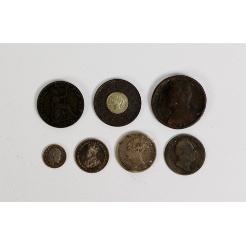 4 - EDWARD VII SILVER MAUNDY COIN 1906; Queen Victoria silver and copper One Model Penny; probably Georg... 