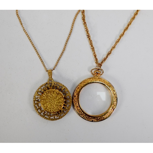 386 - LADY’S BULER GOLD PLATED PENDANT WATCH with 17 jewels movement on a fine chain NECKLACE and a PENDAN... 