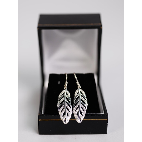 383 - PAIR OF SILVER AND PASTE SET PIERCED LEAF PATTERN DROP EARRINGS, in case; another pair of EARRINGS; ... 