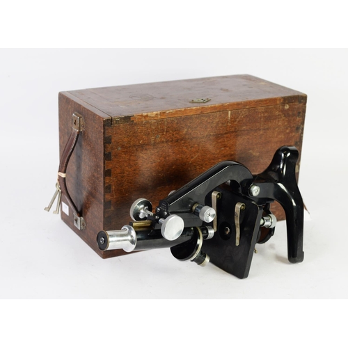 67 - PRE-WAR W WATSON & SONS, LONDON 'KIMA' BLACK JAPANNED STEEL MONOCULAR MICROSCOPE, in original bo... 