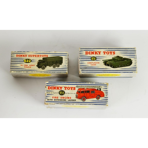 181 - THREE DINKY TOYS CIRCA 1950s, virtually mint and boxed die cast vehicles, viz 10 ton army truck No 6... 