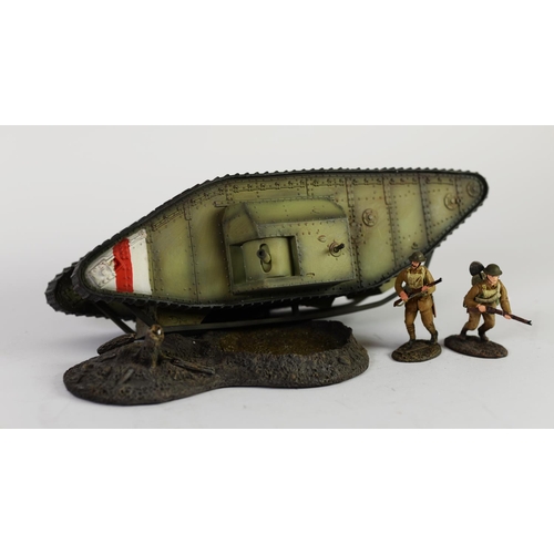 187 - THE OLD NORTH WEST TRADING CO. HAND-PAINTED CAST PEWTER SET, British World War I mark IV early tank,... 