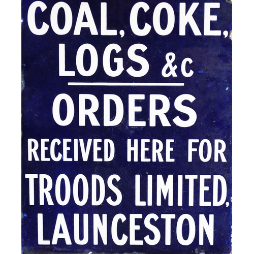 256A - MID 20th CENTURY DOUBLE SIDED BLUE AND WHITE ENAMEL FLANGE SIGN - Coal, Coke, Logs &c orders rec... 