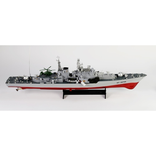 166 - REMOTE CONTROLLED PLASTIC 1/15 SCALE MODEL OF A MODERN DESTROYER WARSHIP WITH HELICOPTER, 32in (81.2... 