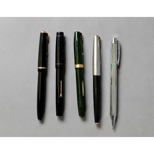 329 - DICKINSON, ENGLAND, FOUNTAIN PEN with 14ct gold nib, plain black case; a similar WATERMANS FOUNTAIN ... 