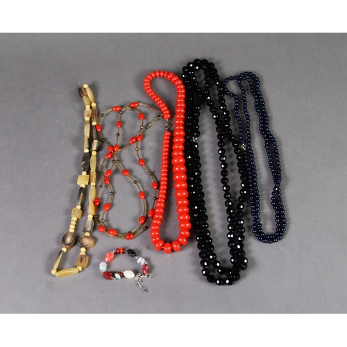 410 - GOOD SELECTION OF MAINLY VINTAGE COSTUME JEWELLERY, including a long, faceted black bead necklace, p... 