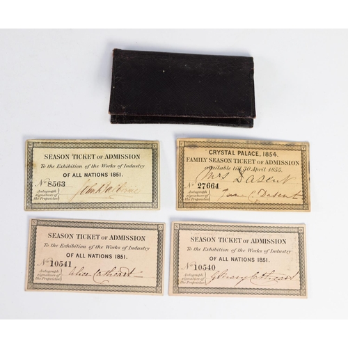 196 - FOUR SEASON TICKETS OF ADMISSION - THE EXHIBITION OF THE WORLDS OF INDUSTRY OF ALL NATIONS 1851, eac... 