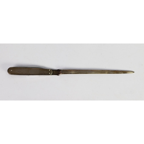 235 - HALLMARKED SILVER LETTER OPENER BY MAPPIN & WEBB with engine turned silver handle and stainless ... 