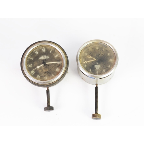 238 - TWO PRE-WAR DASHBOARD MOUNTED CAR CLOCKS, both with black dials and white numbers and hands, one BRI... 