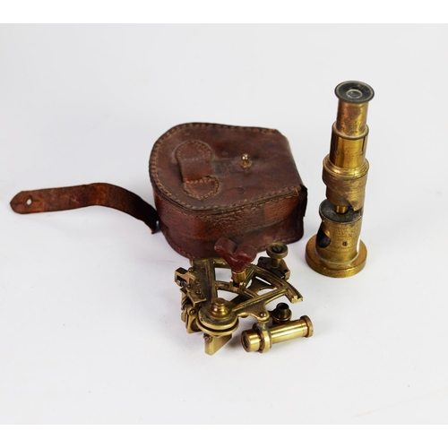 56 - STANLEY G.T. TURNER, LONDON, SMALL SEXTANT, in leather case, together with a STUDENT’S BRASS BARREL ... 