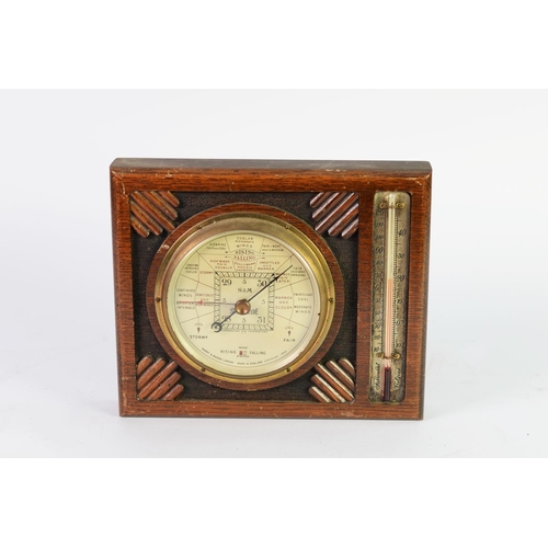 62 - SHORT & MASON, LONDON, ART DECO WALL MOUNTED ANEROID BAROMETER, mounted with an ALCOHOL THERMOME... 