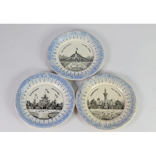 227 - UNIVERSAL, INTERNATIONAL AND COLONIAL EXHIBITION, 1894, LYON - SET OF THREE GIEN PRINTED POTTERY PLA... 