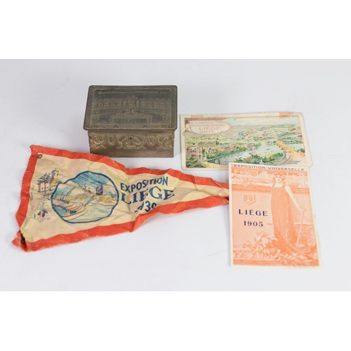 231 - BELGIUM EXHIBITIONS: BRUSSELS 1910, an EMBOSSED WHITE METAL TABLE CIGARETTE BOX and a ‘DIPLOME DE GR... 