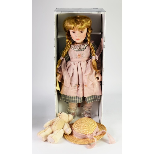 192 - TWO BOXED ALBERON CERAMIC HEADED DOLLS, Laura - with straw hat and teddy; Lisa - limited edition in ... 