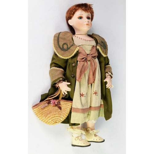 193 - BOXED LEONARDO COLLECTION CERAMIC HEADED COLLECTOR'S DOLL with pigtails and holding a teddy bear, to... 