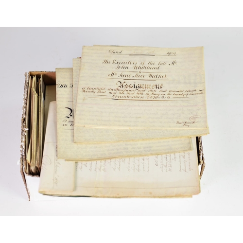 92 - SELECTION OF MAINLY LATE 19th CENTURY LEGAL DOCUMENTS, MAINLY ON VELLUM, predominantly assignments, ... 